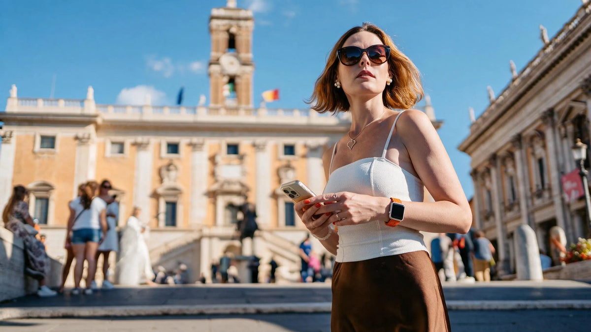stylish woman wearing apple watch